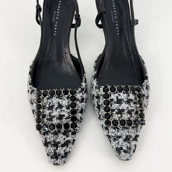 Roberto Festa Atena Slingback Pumps Embellished Buckle Houndstooth 39.5 (US9.5) - Picture 3 of 12